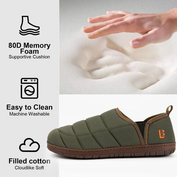 Men’s Two Tone Memory Foam Slippers - Slip On Indoor/Outdoor House Loafers - Picture 4 of 6